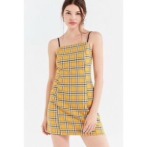 VTG 90s Y2K Urban Outfitters Woman Yellow Plaid Spaghetti Strap Slip Mini Dress